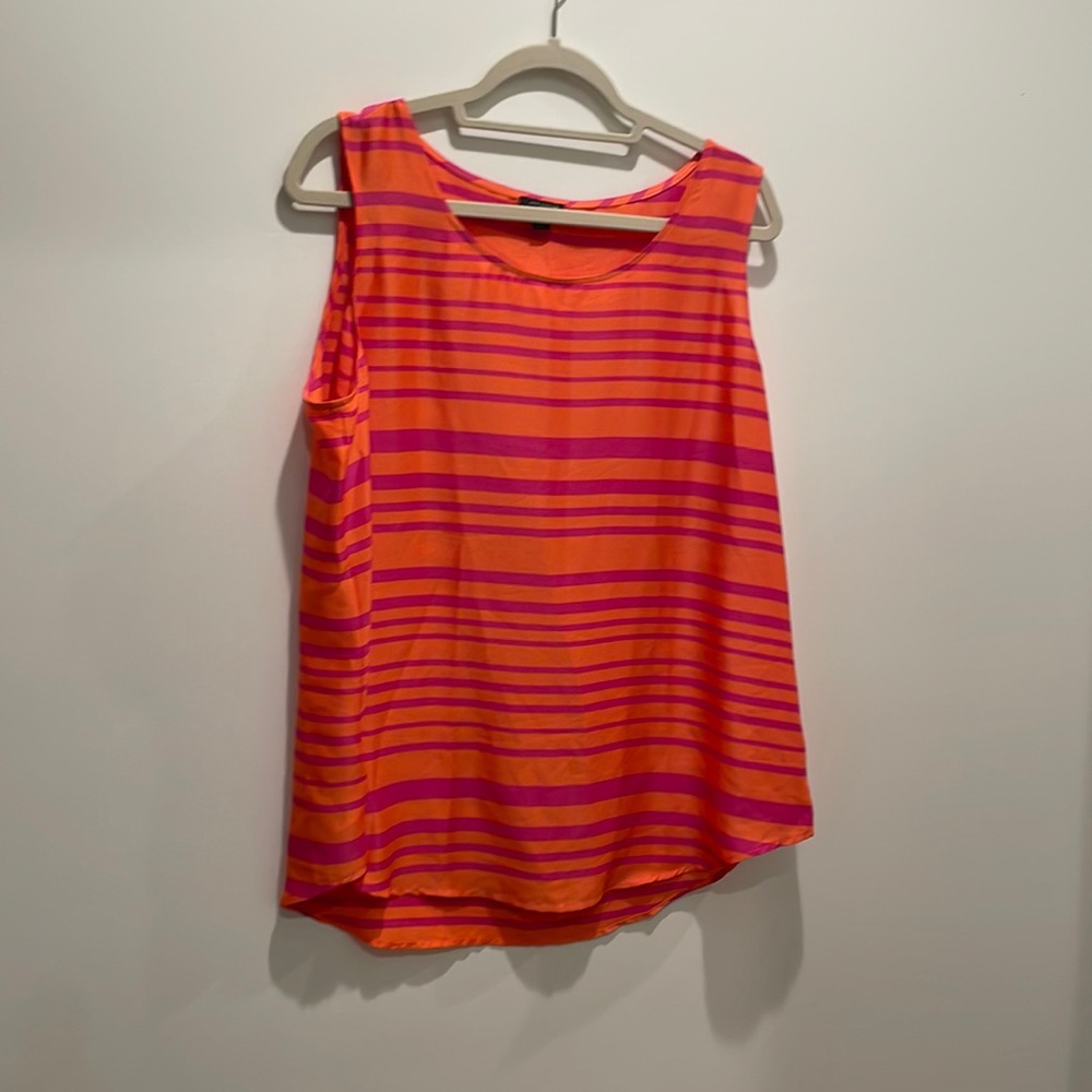 Ann Taylor orange and hot pink striped sleeveless blouse